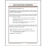Page titled Our Great God's Attributes from Our Great God from A to Z Discipleship Tool