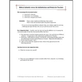 Page from a Bible teachers training worksheet titled Biblical Authority Versus the Authoritarian and Permissive Teachers