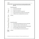 Sample page titled Teaching Check List from the Christian Education Files Resource