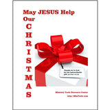 A cover of adult curriculum titled May Jesus Help Our Christmas with 2 Corinthians 9:15 written out in small print saying Thanks be to God for His indescribable gift.
