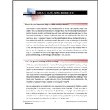 Sample Page titled About Teaching Ministry from the Bible Teacher's Handbook of Frequently Asked Questions