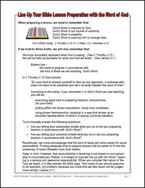 Bible Lesson Preparation Worksheet