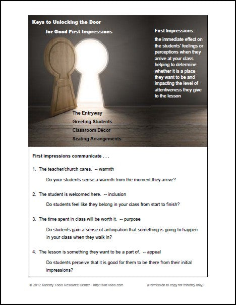 Keys to Good First Impressions in Bible Classroom – Ministry Tools ...
